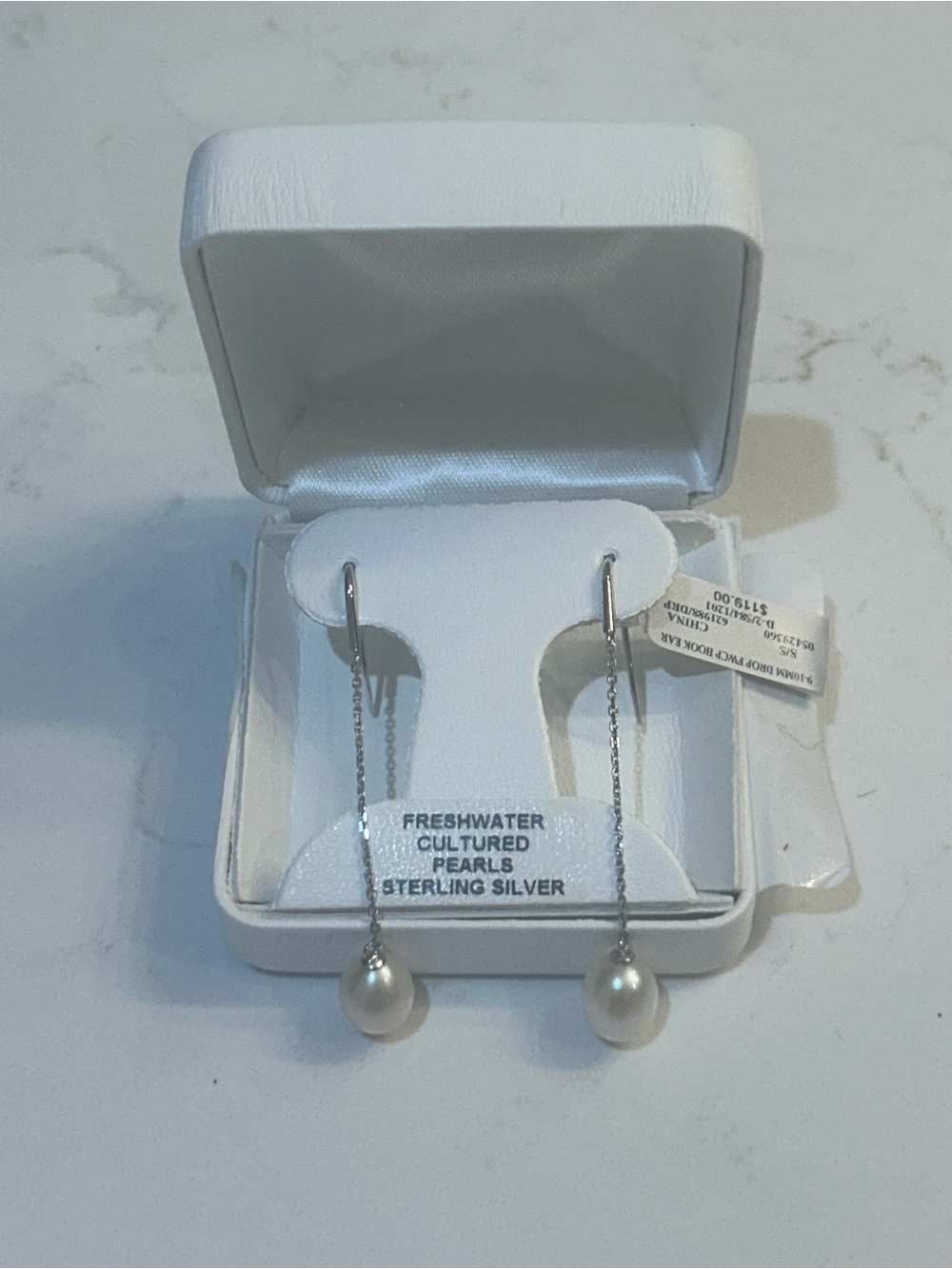 Sterling Silver Freshwater Cultered Pearls Drop Hook Earrings White Pearls NWT